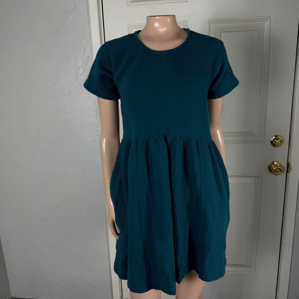 Tuesday of California Muffy Dress Women's XS Teal Cotton Crew neck S/S Gauze T26